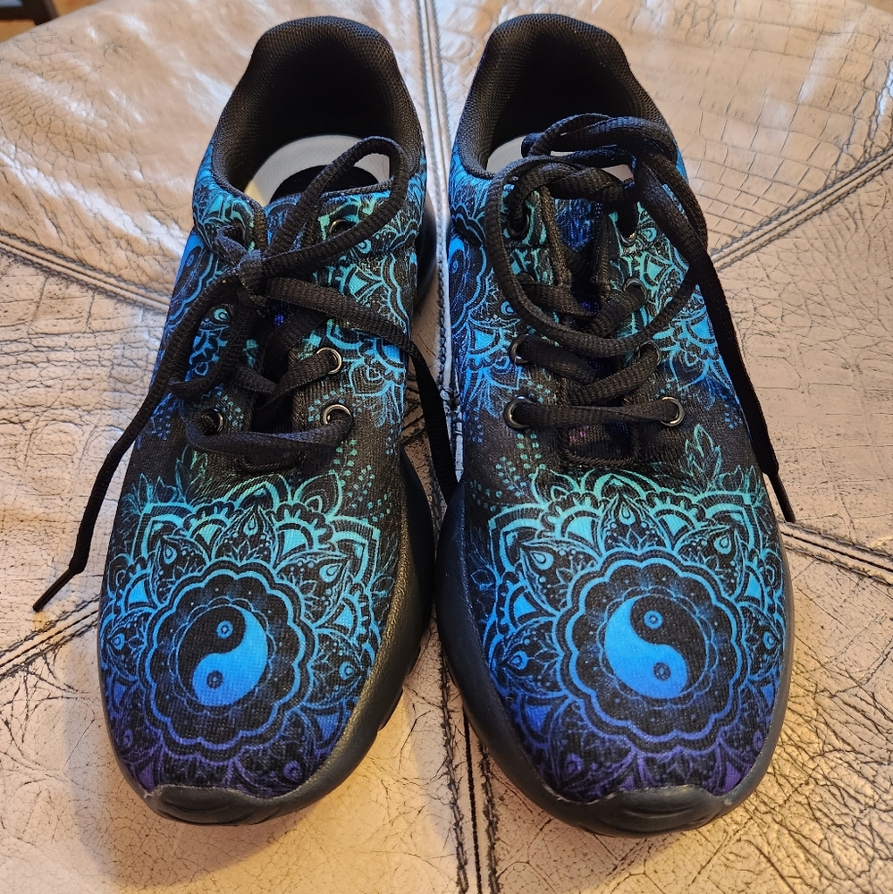 Yes We Vibe Fashion Sneakers Yin Yang Green Blue Ombre Mandala 6.5W women 5 men.